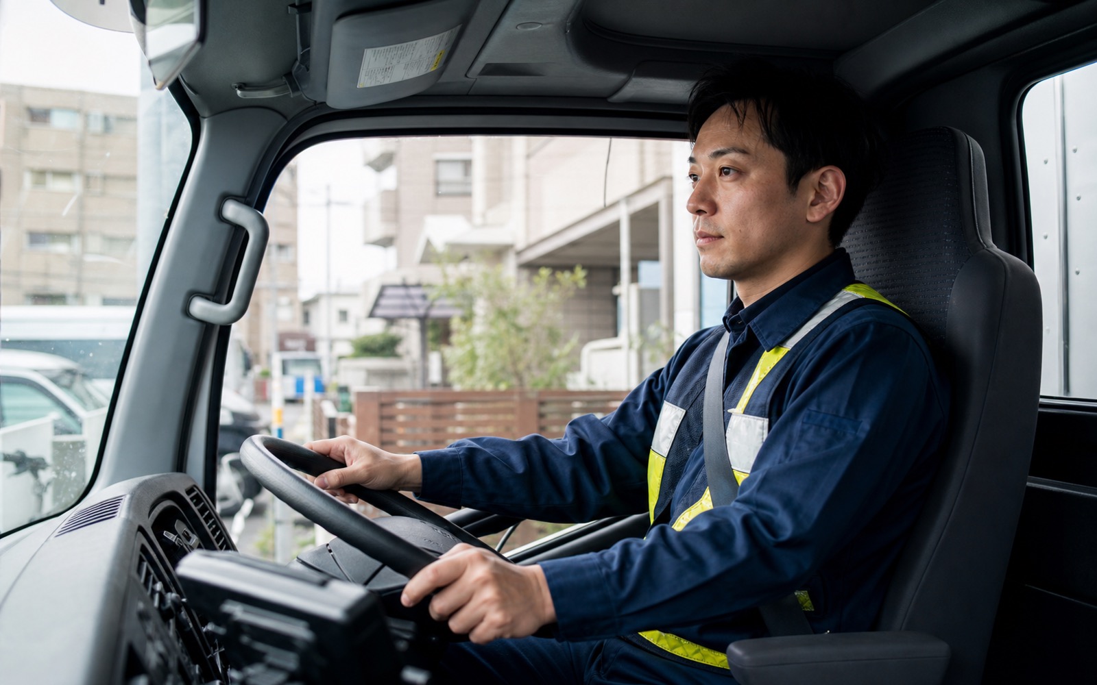 配送車の運転席に座る配送スタッフ