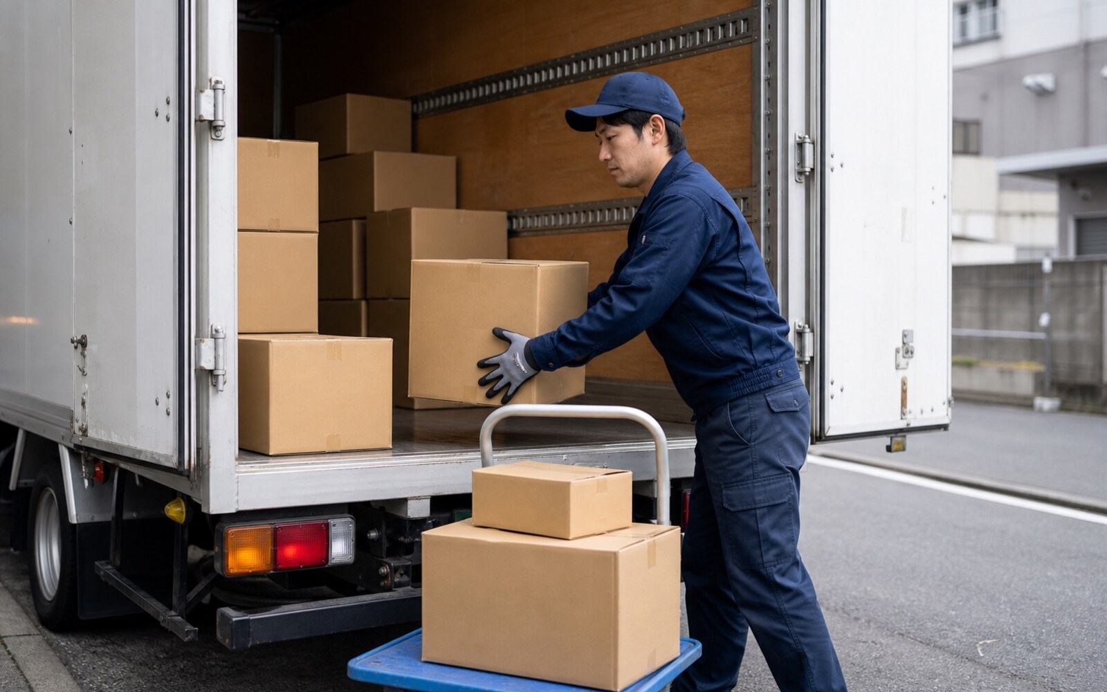 トラックに荷物を積み込む配送スタッフ